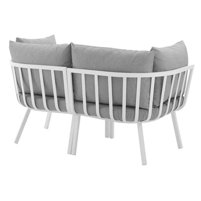 Riverside 2 Piece Outdoor Patio Aluminum Sectional Sofa Set - White Gray