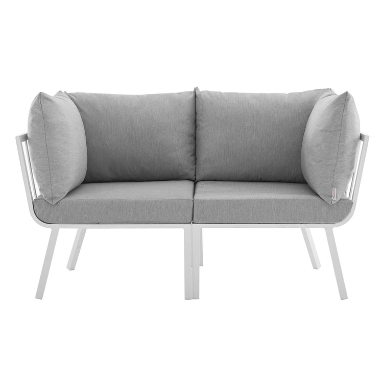 Riverside 2 Piece Outdoor Patio Aluminum Sectional Sofa Set - White Gray