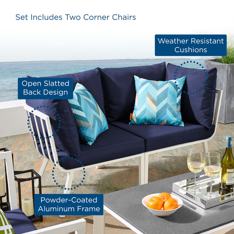 Riverside 2 Piece Outdoor Patio Aluminum Sectional Sofa Set - White Navy