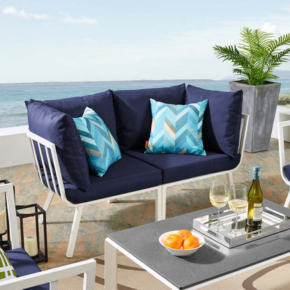 Riverside 2 Piece Outdoor Patio Aluminum Sectional Sofa Set - White Navy