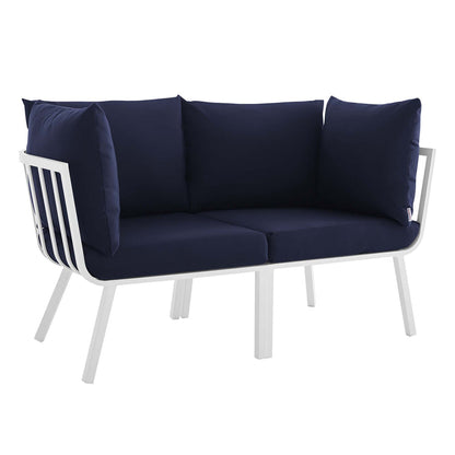 Riverside 2 Piece Outdoor Patio Aluminum Sectional Sofa Set - White Navy