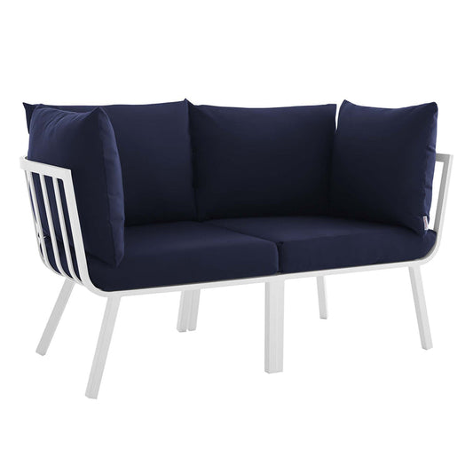 Riverside 2 Piece Outdoor Patio Aluminum Sectional Sofa Set - White Navy