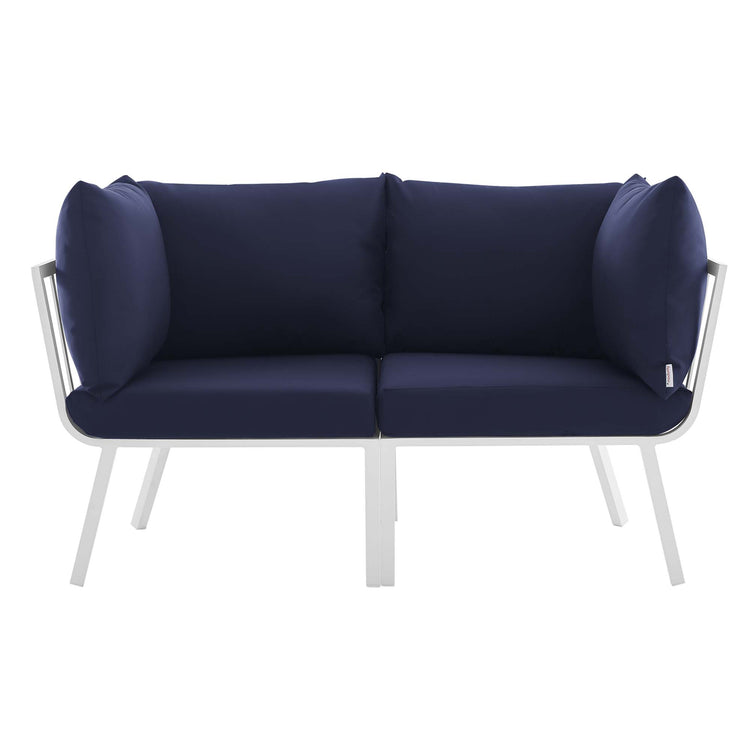 Riverside 2 Piece Outdoor Patio Aluminum Sectional Sofa Set - White Navy