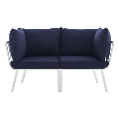 Riverside 2 Piece Outdoor Patio Aluminum Sectional Sofa Set - White Navy