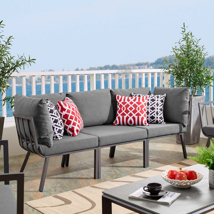 Riverside 3 Piece Outdoor Patio Aluminum Sectional Sofa Set - Gray Charcoal