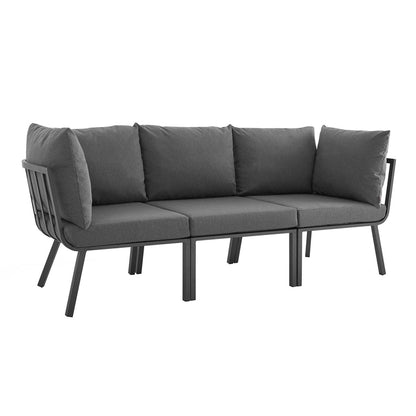 Riverside 3 Piece Outdoor Patio Aluminum Sectional Sofa Set - Gray Charcoal