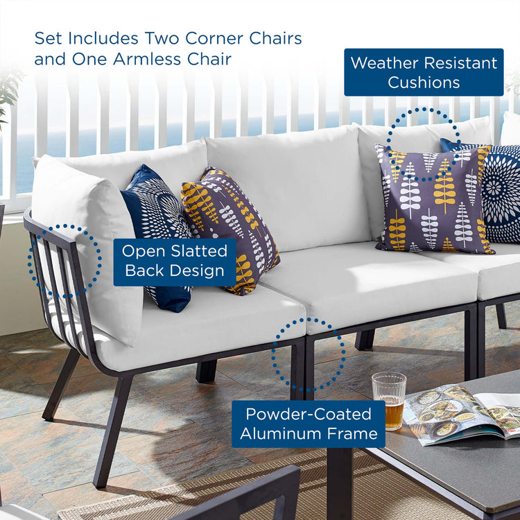 Riverside 3 Piece Outdoor Patio Aluminum Sectional Sofa Set - Gray White