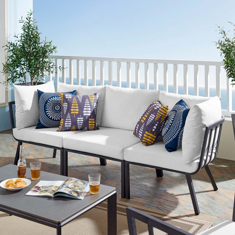 Riverside 3 Piece Outdoor Patio Aluminum Sectional Sofa Set - Gray White