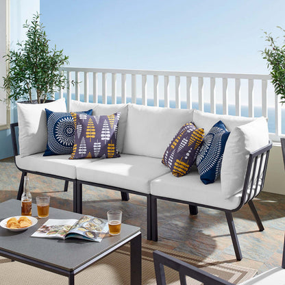 Riverside 3 Piece Outdoor Patio Aluminum Sectional Sofa Set - Gray White