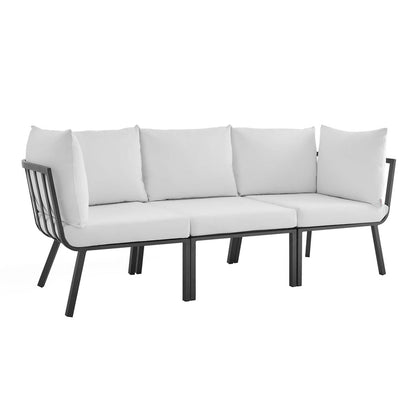 Riverside 3 Piece Outdoor Patio Aluminum Sectional Sofa Set - Gray White