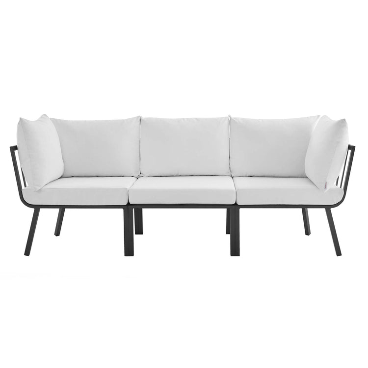 Riverside 3 Piece Outdoor Patio Aluminum Sectional Sofa Set - Gray White