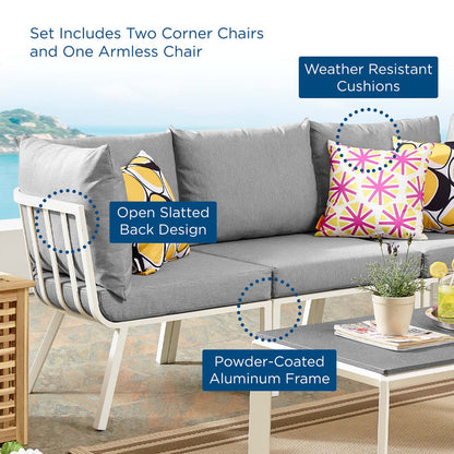 Riverside 3 Piece Outdoor Patio Aluminum Sectional Sofa Set - White Gray