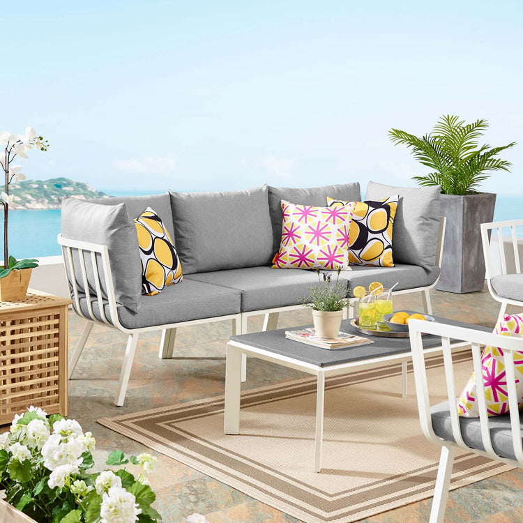 Riverside 3 Piece Outdoor Patio Aluminum Sectional Sofa Set - White Gray