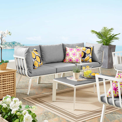 Riverside 3 Piece Outdoor Patio Aluminum Sectional Sofa Set - White Gray