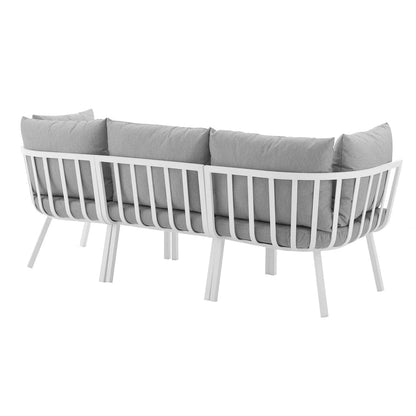 Riverside 3 Piece Outdoor Patio Aluminum Sectional Sofa Set - White Gray