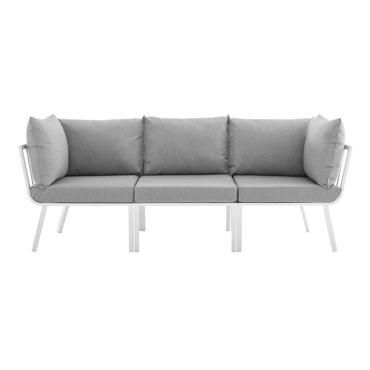Riverside 3 Piece Outdoor Patio Aluminum Sectional Sofa Set - White Gray