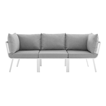 Riverside 3 Piece Outdoor Patio Aluminum Sectional Sofa Set - White Gray
