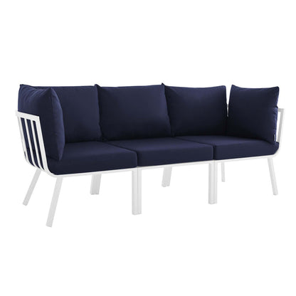 Riverside 3 Piece Outdoor Patio Aluminum Sectional Sofa Set - White Navy