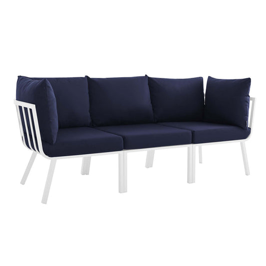 Riverside 3 Piece Outdoor Patio Aluminum Sectional Sofa Set - White Navy