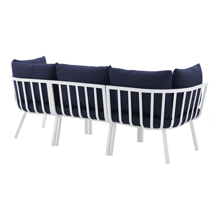 Riverside 3 Piece Outdoor Patio Aluminum Sectional Sofa Set - White Navy