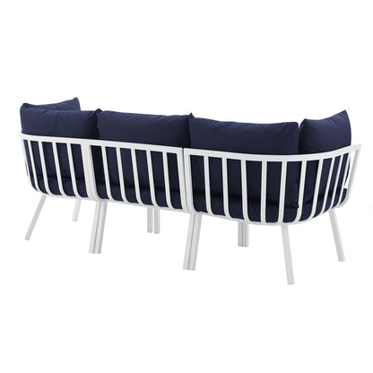 Riverside 3 Piece Outdoor Patio Aluminum Sectional Sofa Set - White Navy