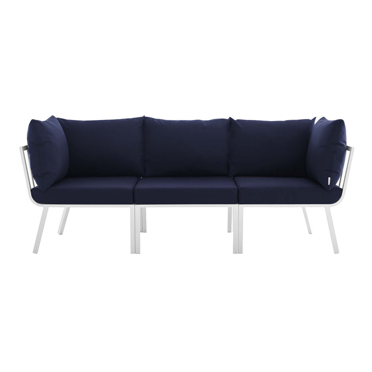 Riverside 3 Piece Outdoor Patio Aluminum Sectional Sofa Set - White Navy