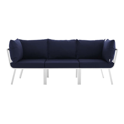 Riverside 3 Piece Outdoor Patio Aluminum Sectional Sofa Set - White Navy