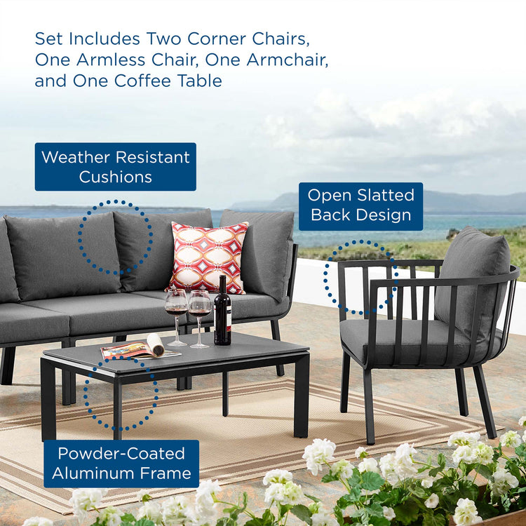 Riverside 5 Piece Outdoor Patio Aluminum Set - Gray Charcoal