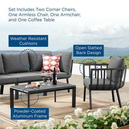 Riverside 5 Piece Outdoor Patio Aluminum Set - Gray Charcoal
