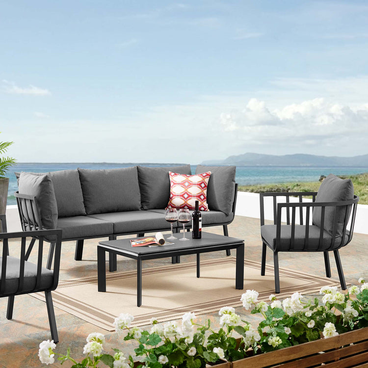 Riverside 5 Piece Outdoor Patio Aluminum Set - Gray Charcoal