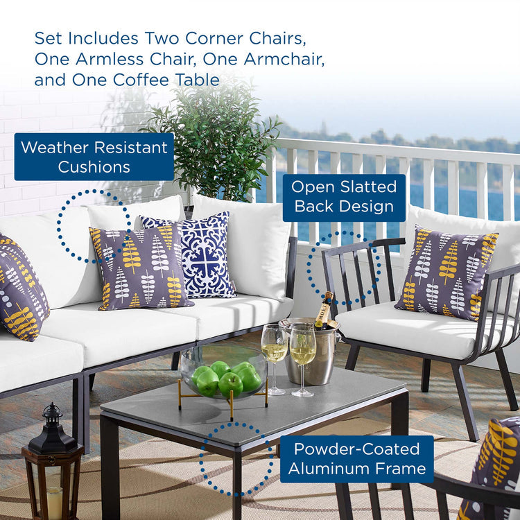Riverside 5 Piece Outdoor Patio Aluminum Set - Gray White