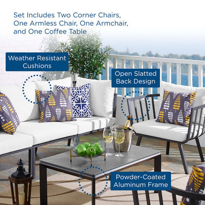 Riverside 5 Piece Outdoor Patio Aluminum Set - Gray White