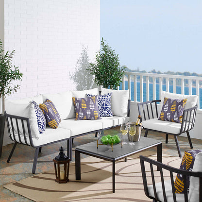 Riverside 5 Piece Outdoor Patio Aluminum Set - Gray White