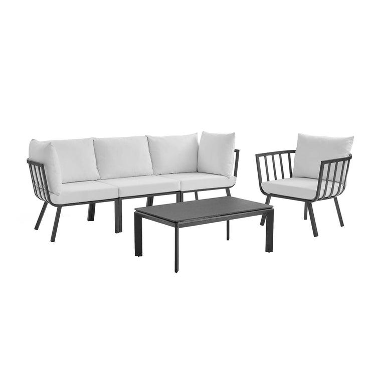 Riverside 5 Piece Outdoor Patio Aluminum Set - Gray White