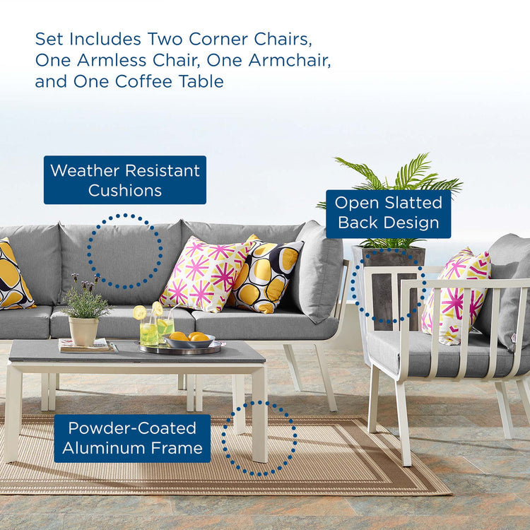 Riverside 5 Piece Outdoor Patio Aluminum Set - White Gray