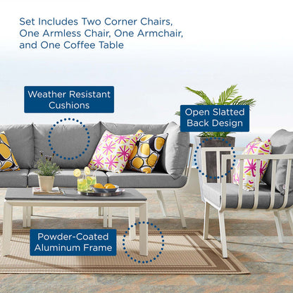 Riverside 5 Piece Outdoor Patio Aluminum Set - White Gray