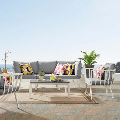 Riverside 5 Piece Outdoor Patio Aluminum Set - White Gray