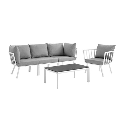 Riverside 5 Piece Outdoor Patio Aluminum Set - White Gray