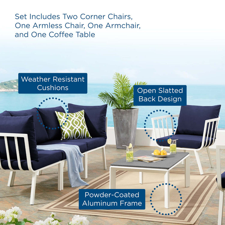 Riverside 5 Piece Outdoor Patio Aluminum Set - White Navy
