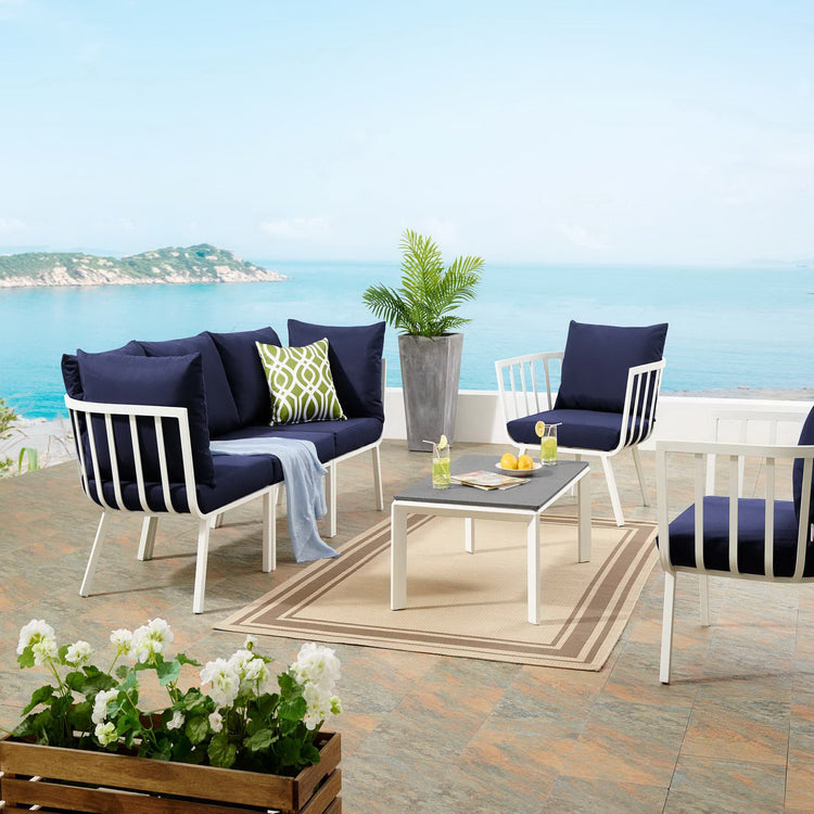 Riverside 5 Piece Outdoor Patio Aluminum Set - White Navy
