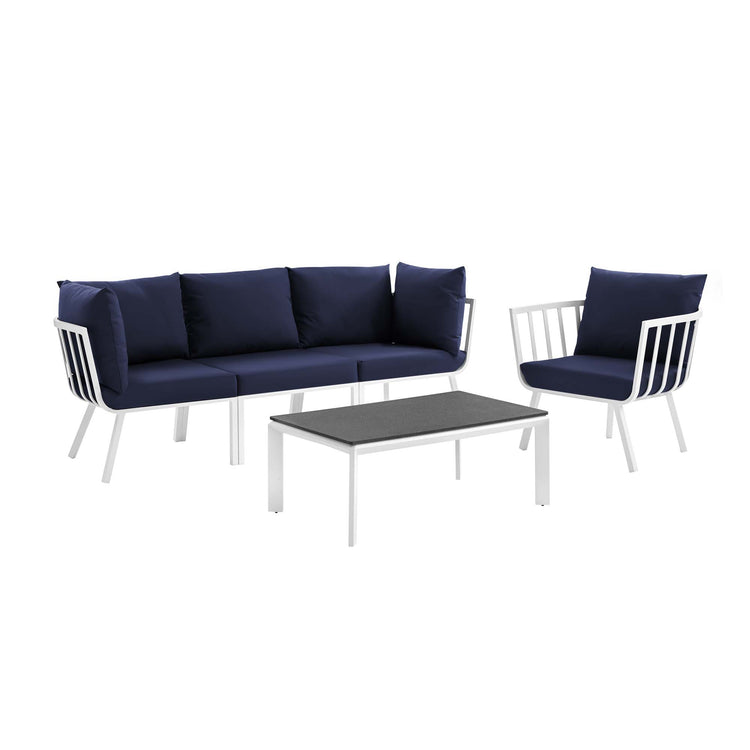Riverside 5 Piece Outdoor Patio Aluminum Set - White Navy