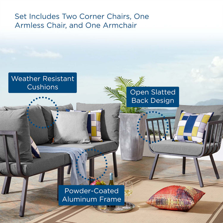 Riverside 4 Piece Outdoor Patio Aluminum Set - Gray Charcoal