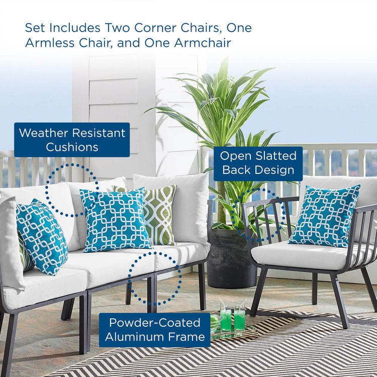 Riverside 4 Piece Outdoor Patio Aluminum Set - Gray White