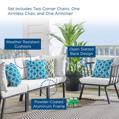 Riverside 4 Piece Outdoor Patio Aluminum Set - Gray White