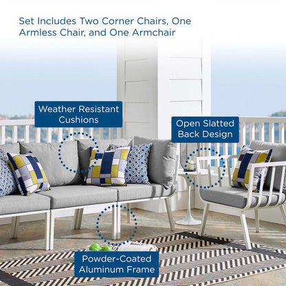 Riverside 4 Piece Outdoor Patio Aluminum Set - White Gray
