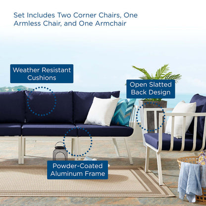 Riverside 4 Piece Outdoor Patio Aluminum Set - White Navy