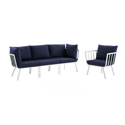 Riverside 4 Piece Outdoor Patio Aluminum Set - White Navy