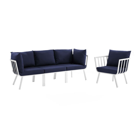 Riverside 4 Piece Outdoor Patio Aluminum Set - White Navy