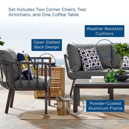 Riverside 5 Piece Outdoor Patio Aluminum Set - Gray Charcoal
