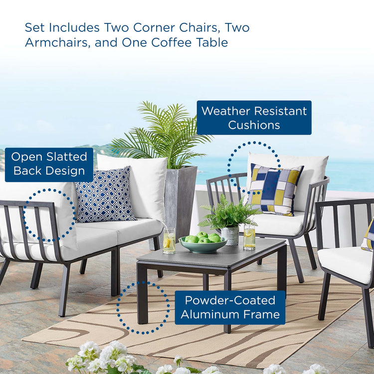 Riverside 5 Piece Outdoor Patio Aluminum Set - Gray White